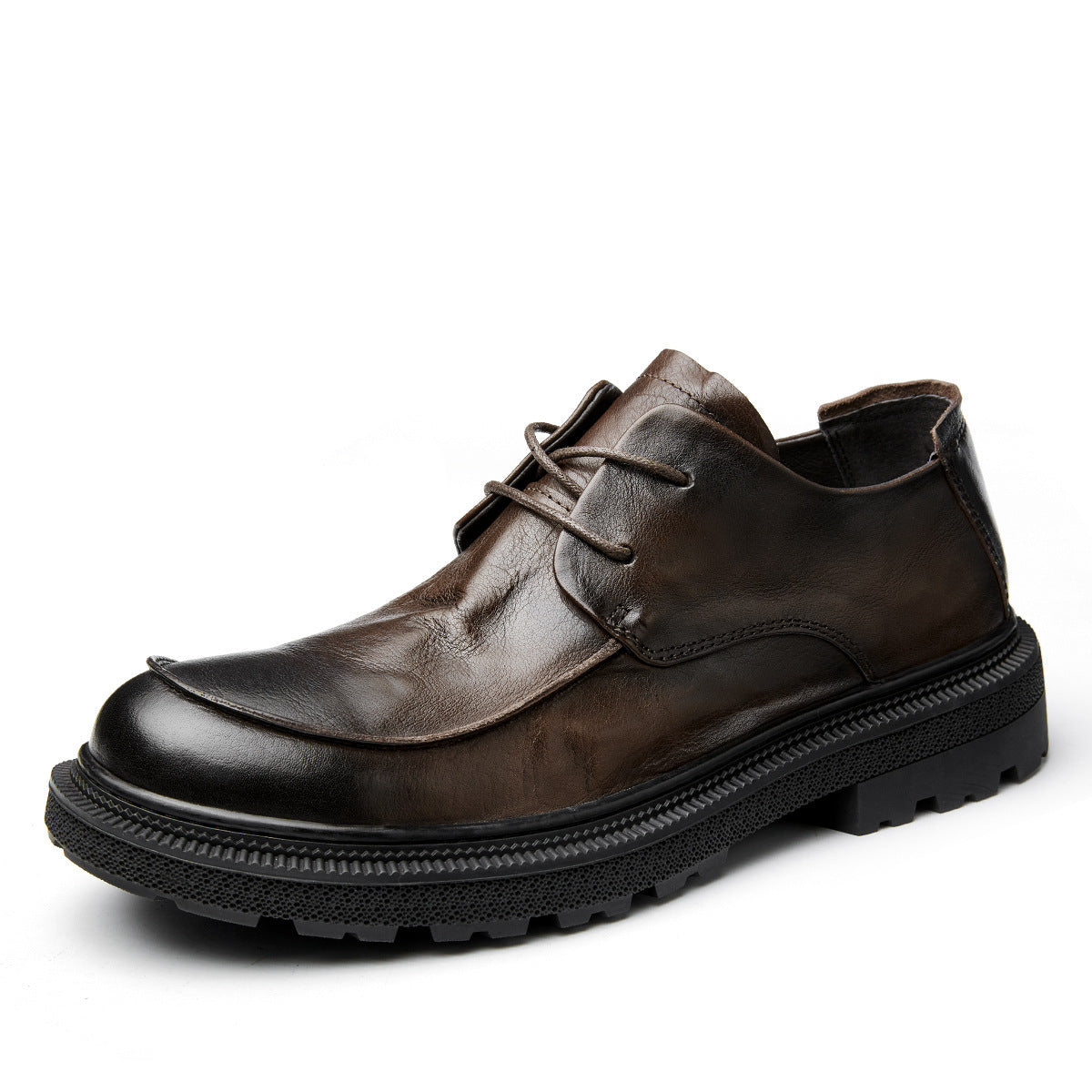 Zapatos de hombre de cuero con punta redonda, transpirables, estilo retro británico, informales, de cuero