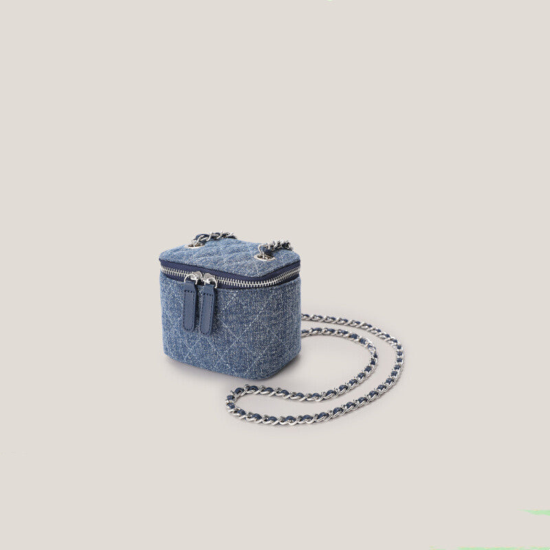 Rhombic Chain Slung Denim Bag Girl