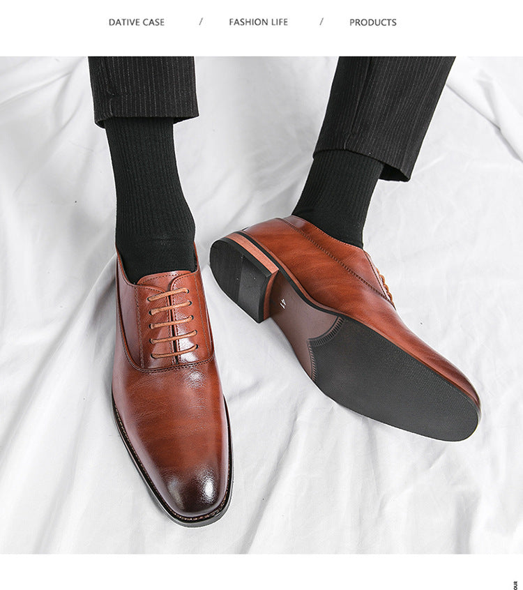 Zapatos de cuero puntiagudos de tacón bajo para hombre, casuales y de moda