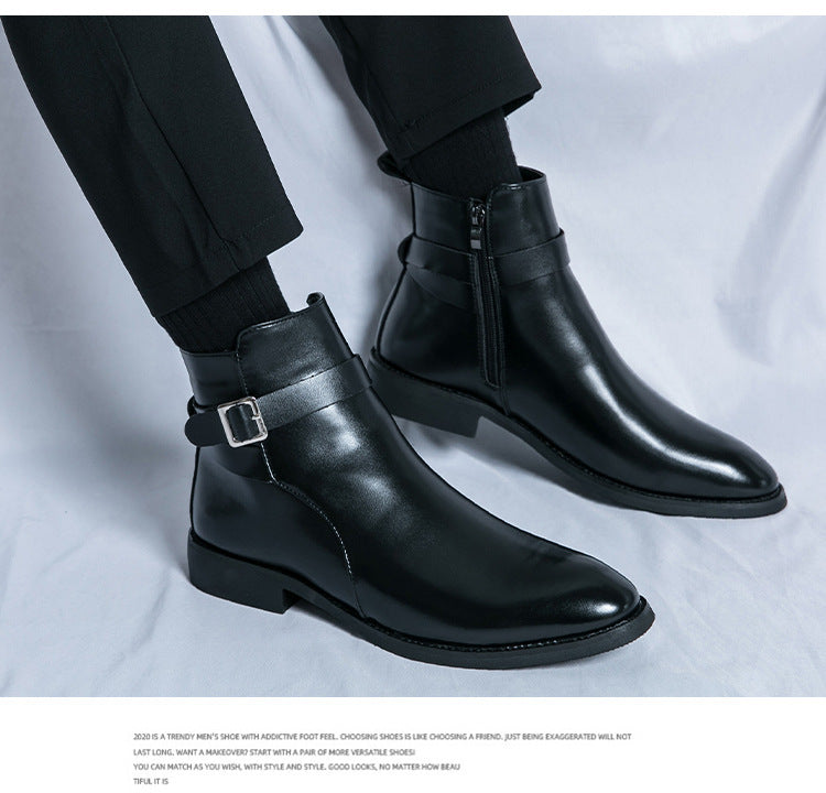 Bottines Chelsea grande taille pour hommes, chaussures montantes en cuir à la mode