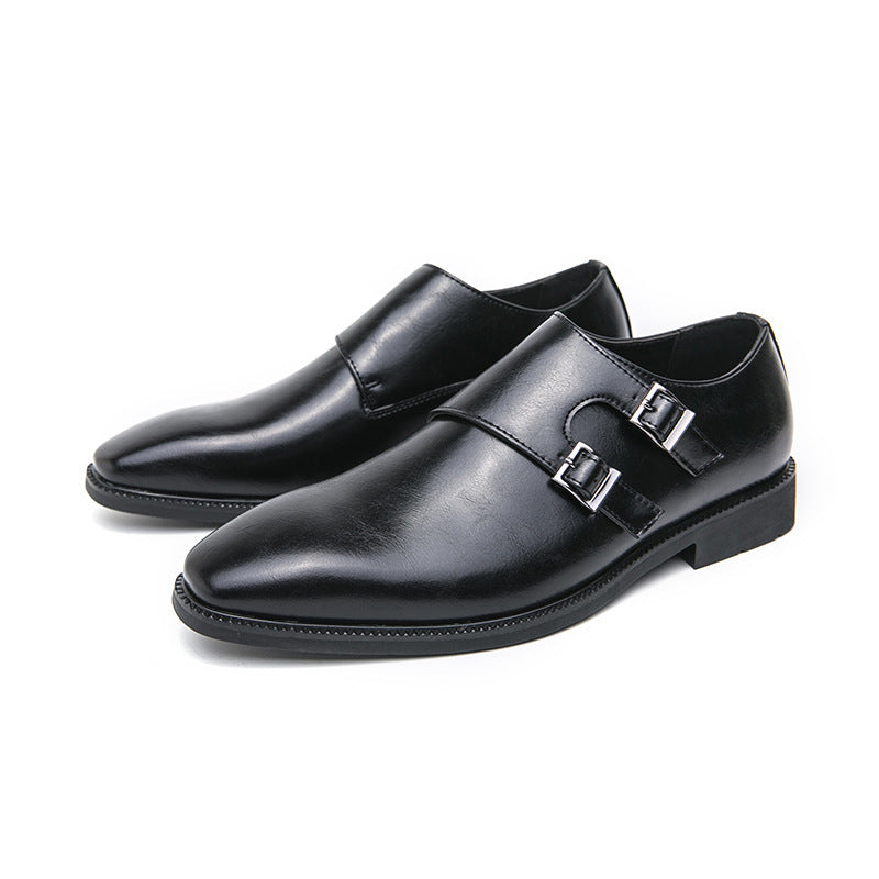 Zapatos formales de negocios de cuero para hombre, zapatos casuales de tres piezas con hebilla Mengke para oficina y boda