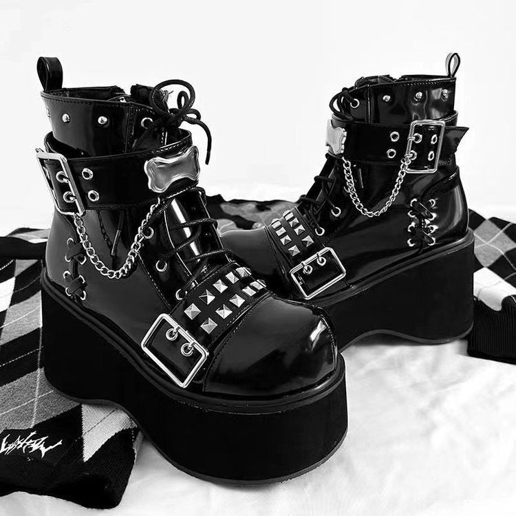 Hebilla de cinturón punk Plataforma Zapatos Y2g Zapatos de plataforma góticos Botas