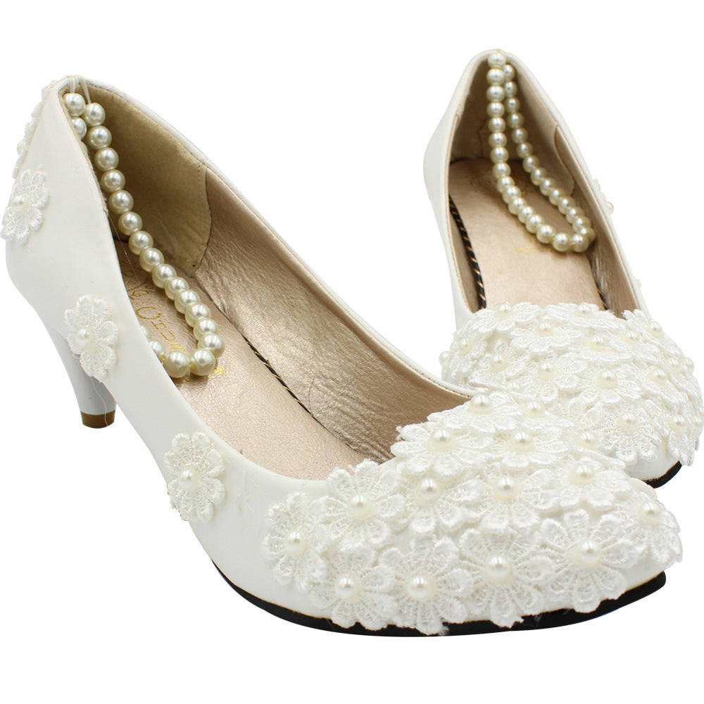 Plus Size White Medium Heel Wedding Shoes Bride