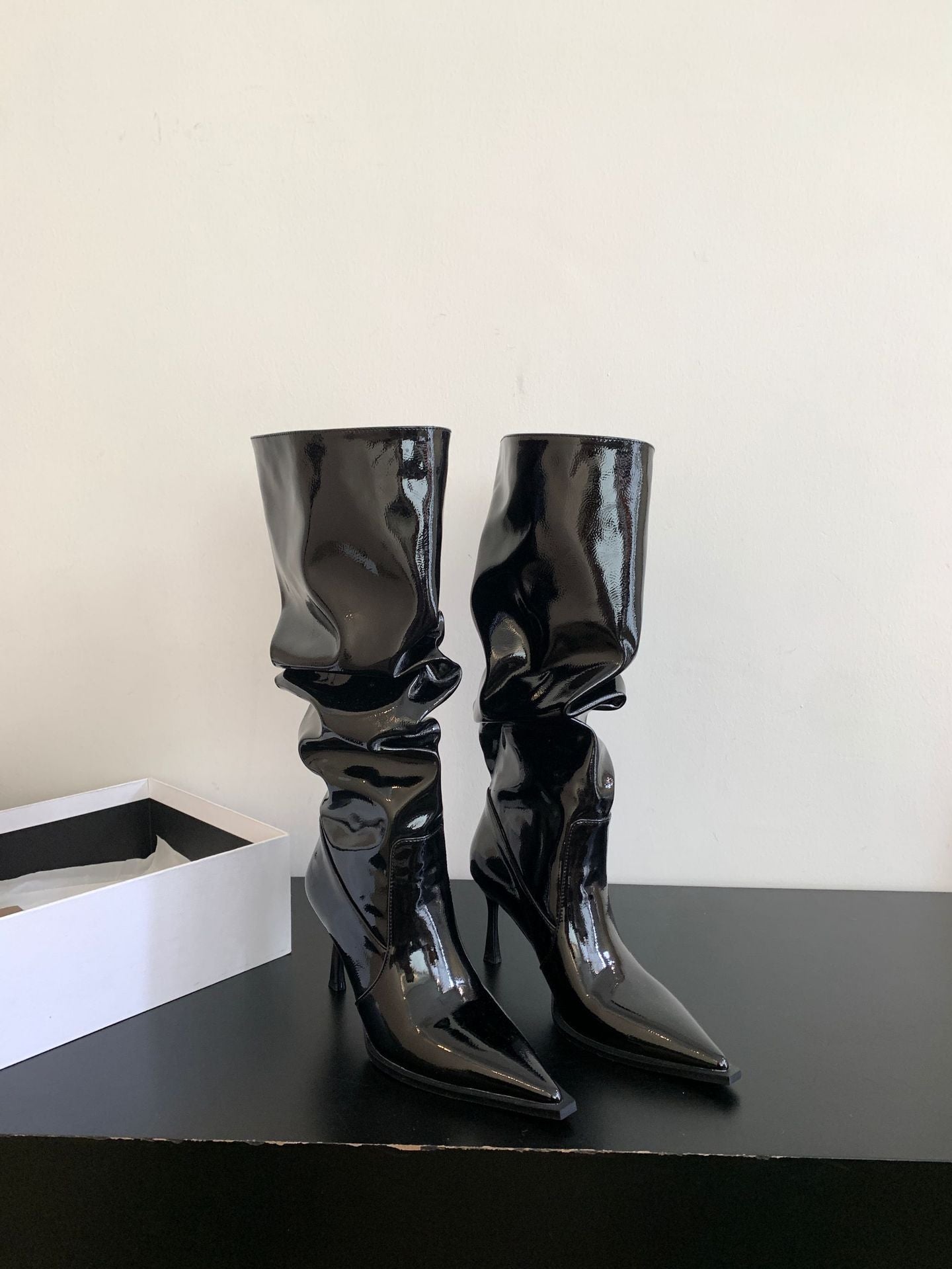 Bottes longues à talons hauts et bout pointu pour femme, noires