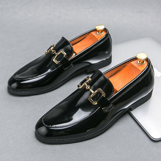 Mocasines de cuero casuales de talla grande con brillo de color sólido para hombre