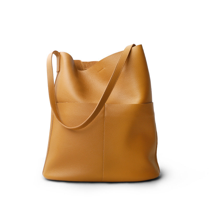 First Layer Cowhide Simple Oak Cowhide Shoulder Bag