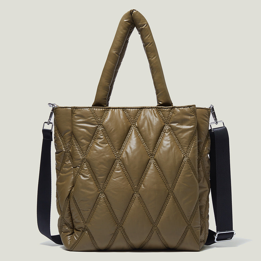 Sac à bandoulière en toile à carreaux diamantés pour femme, grande capacité, rembourré, simple et décontracté