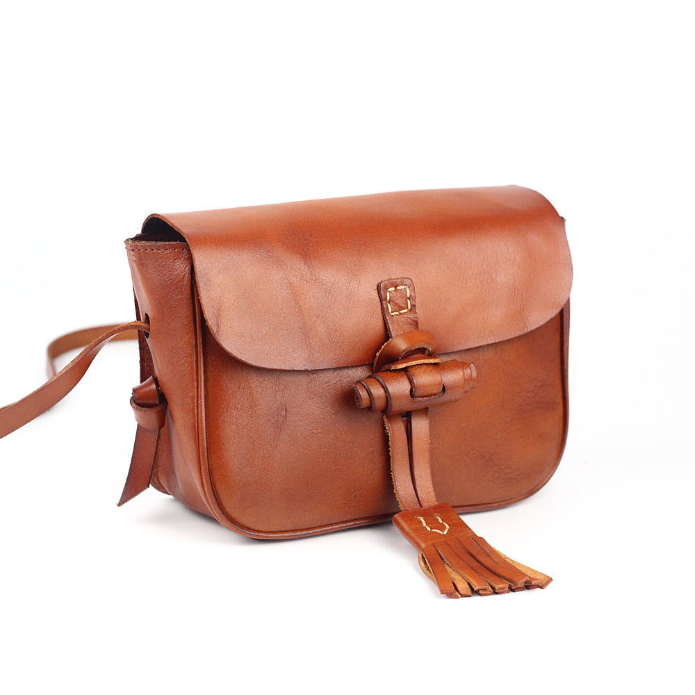 New Style Tassel Female Retro Hand-polished Leather Bag