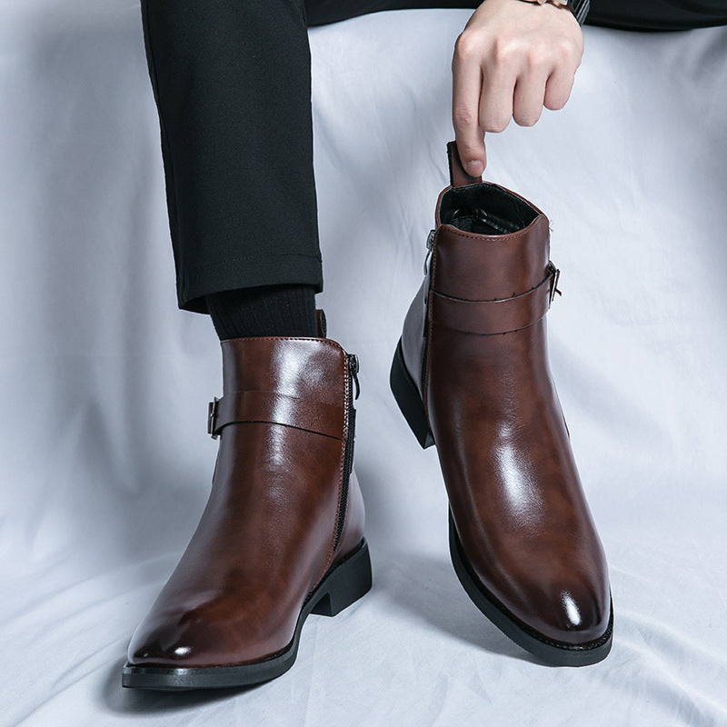 Bottines Chelsea grande taille pour hommes, chaussures montantes en cuir à la mode