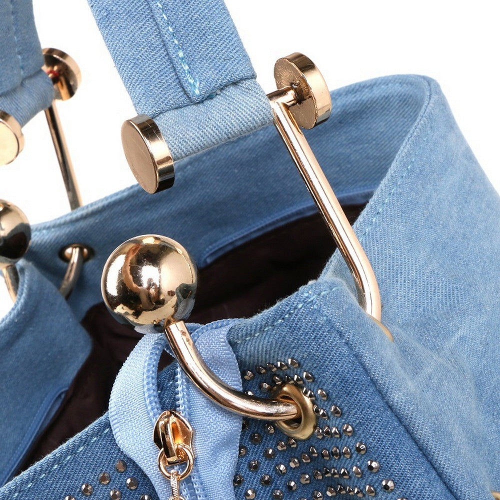 Sac seau portable à bandoulière unique en toile denim