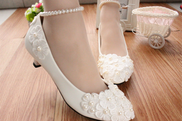 White Pearl Anklet Wedding Dress Shoes