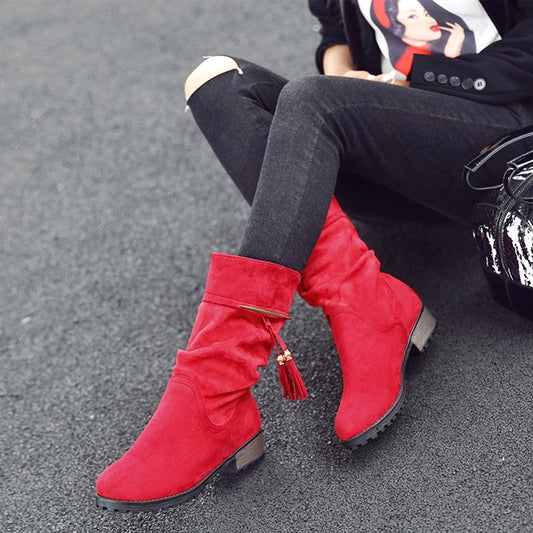 Low Heel Round Toe Bowknot Tassel Sleeve Female Boots