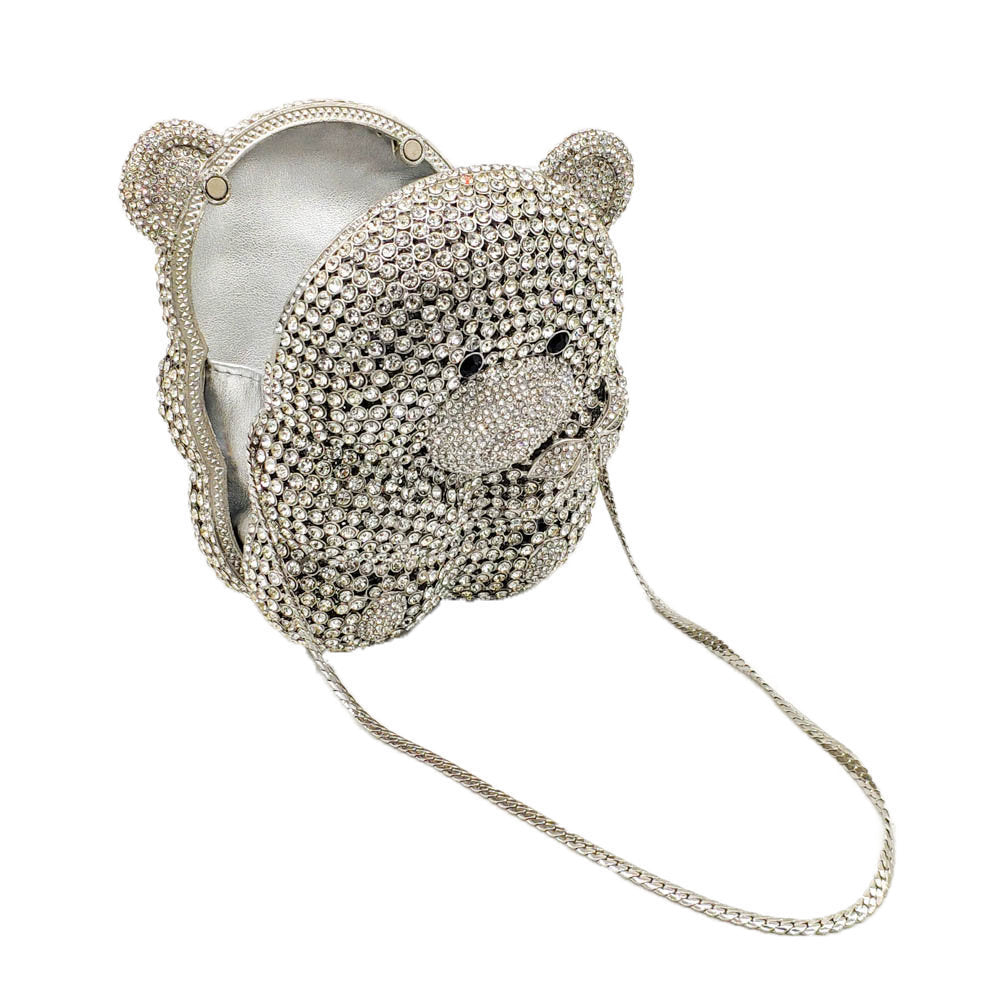 Bolso de mano de noche para mujer con diseño de oso y diamantes