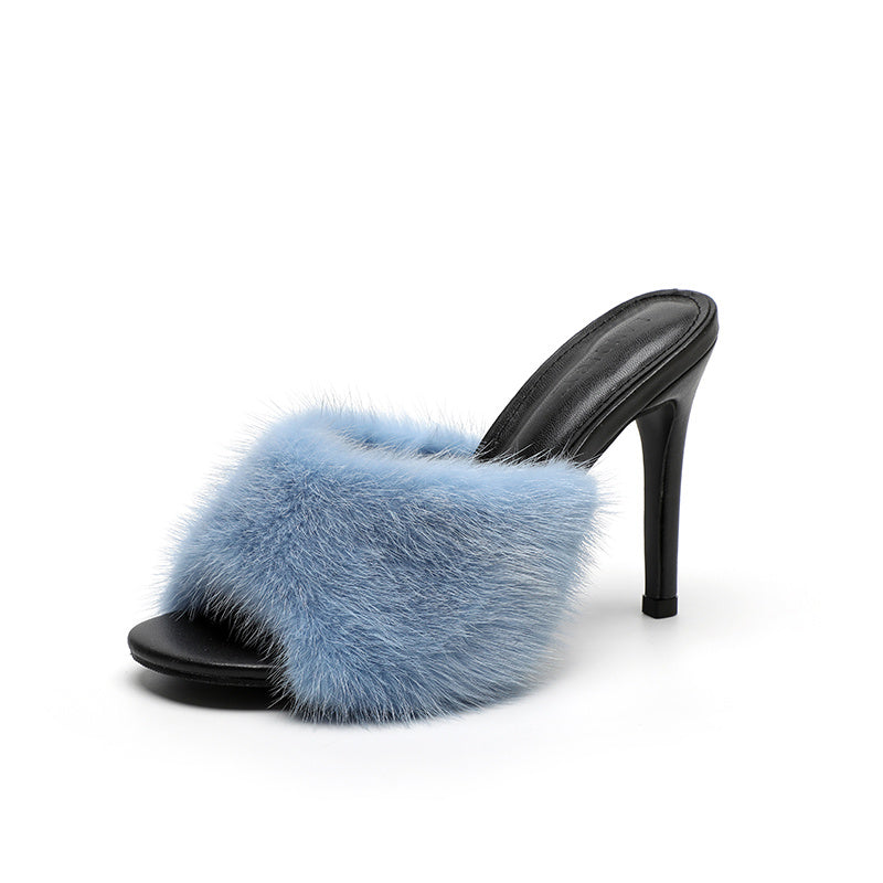 Women's Fashionable Mink Fur High-heeled Sandals