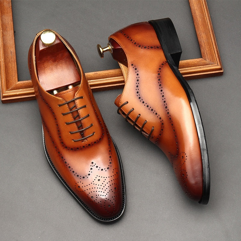 Chaussures en cuir pour hommes, chaussures britanniques à bout pointu, chaussures d'affaires formelles à lacets pour hommes