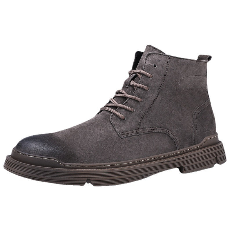 Botas casuales de cuero de vaca con punta redonda y capa superior para hombre