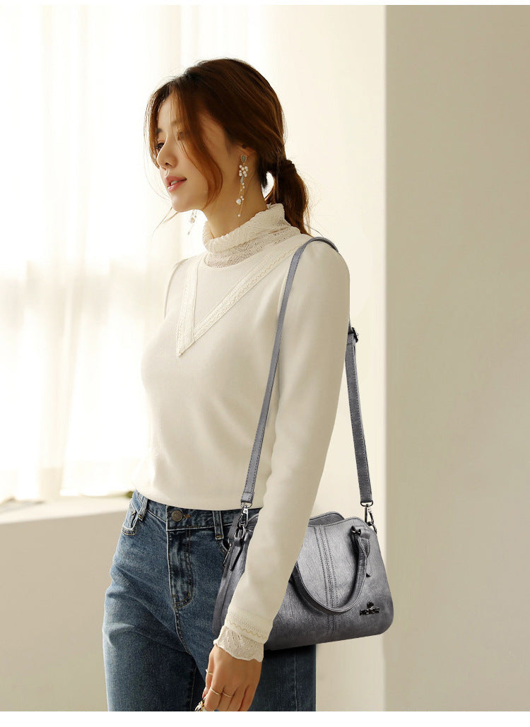 Soft Leather Shoulder Messenger Bag Foreign Trade Simple Dignified Generous Style Handbag