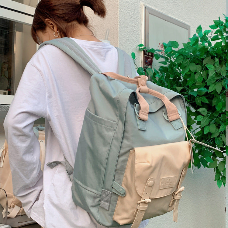 Student Waterproof Nylon Backpack, Classic Natural Macarons