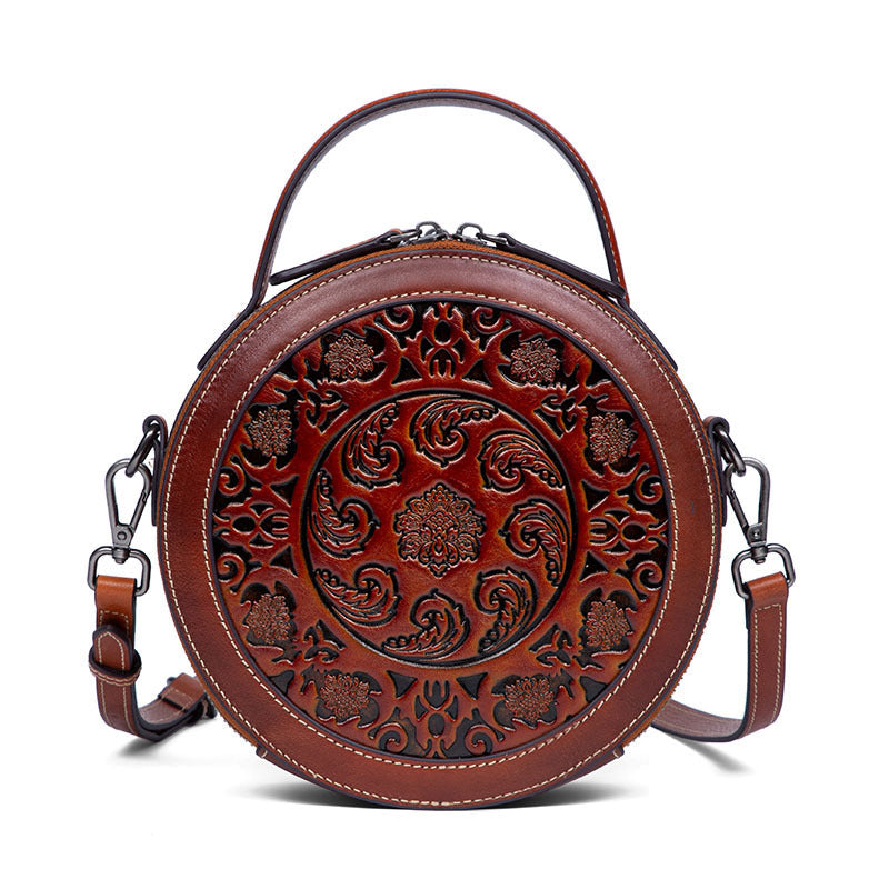 Ladies Round Small Bag Leather Retro Handbag