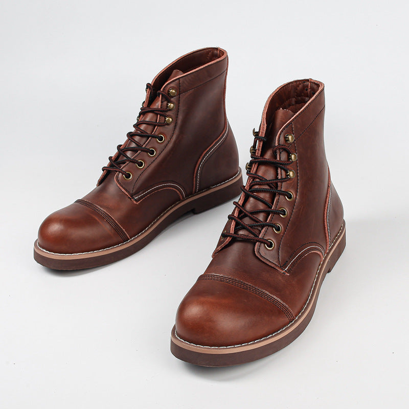 Botas Martin de piel de vaca retro, botas militares de cuero encerado con aceite para hombres, botas de trabajo