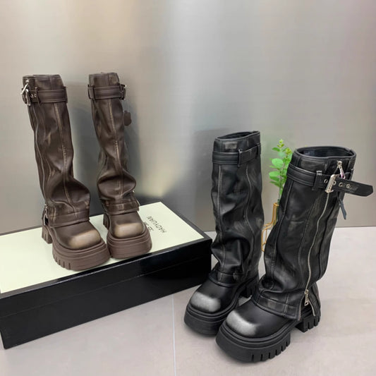 Bottes-collants montantes à glissière en cuir véritable pour l'industrie lourde