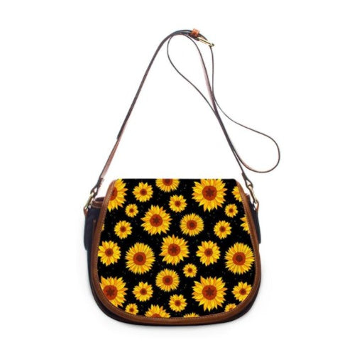 Sac à bandoulière en cuir imprimé tournesol pour femme