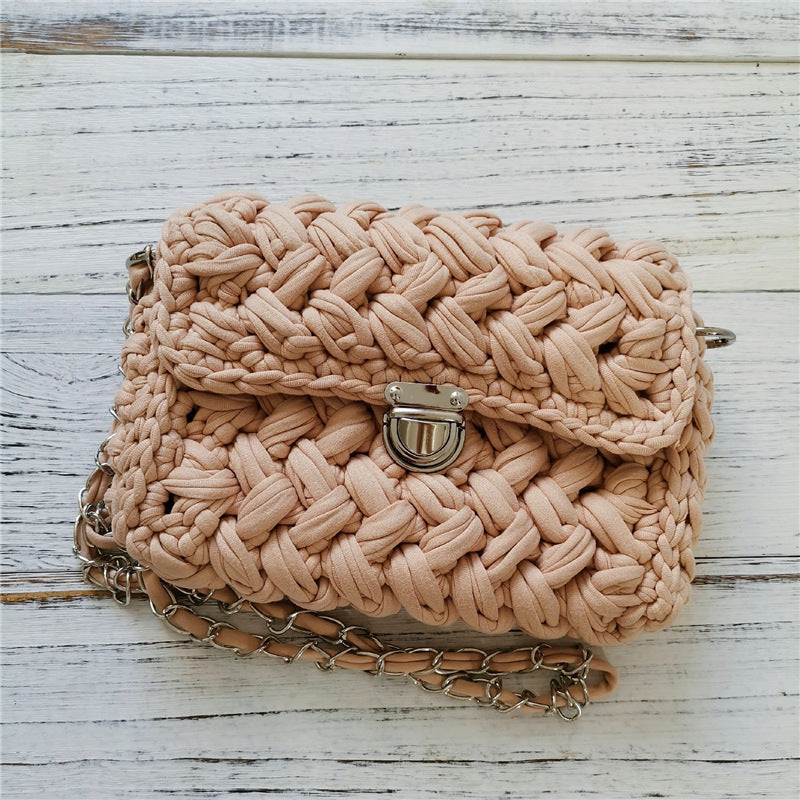 Handmade Crossbody Crochet Cloth Line Small Fragrance Knitting Bag