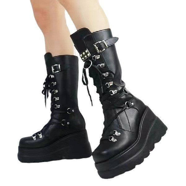 Female Punk Wedge Mid-top Martin Boots