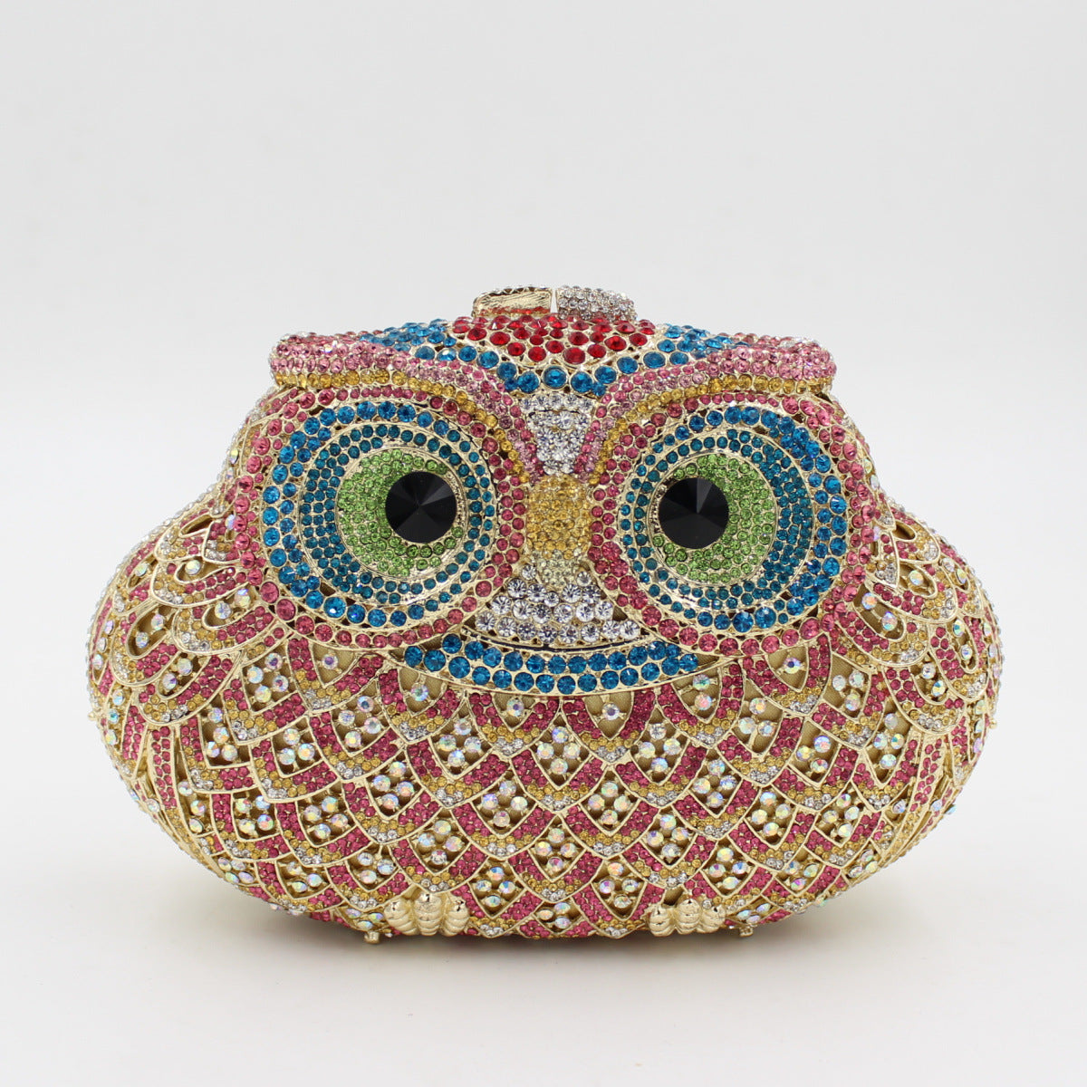 Women's European And American Owl Dinner Clutch Bag With Colored Diamonds