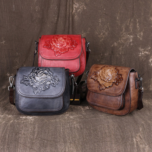 Three-dimensional Embossed Head Layer Cowhide Bag Single Shoulder Diagonal