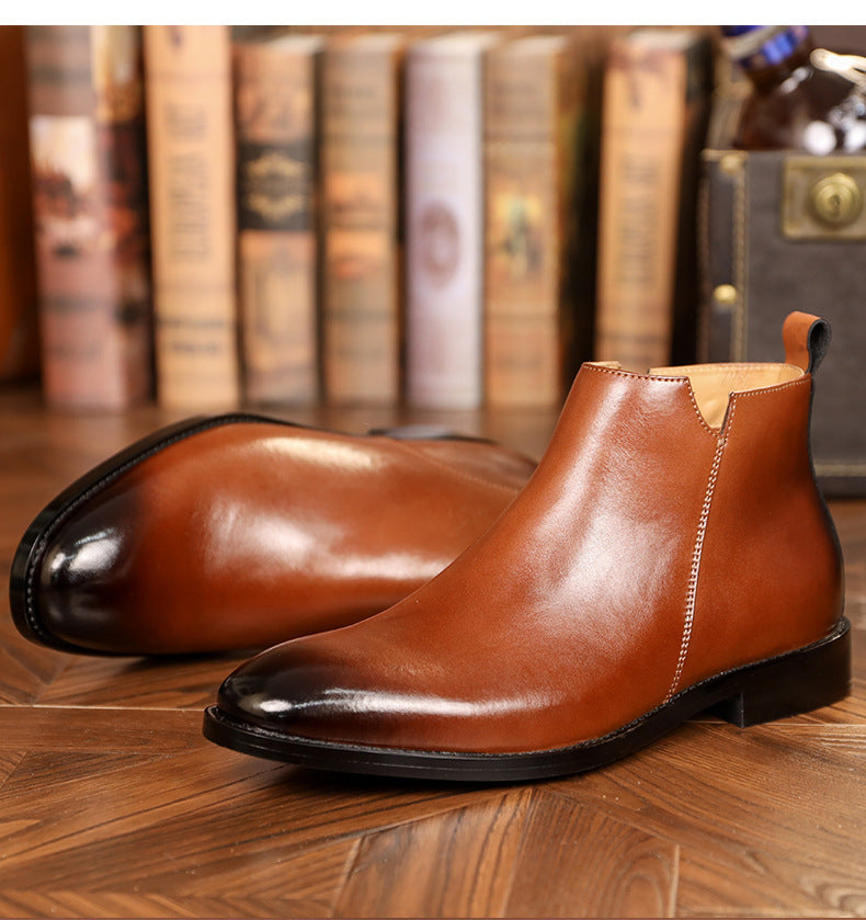 Botas Martin de cuero estilo británico con cremallera lateral para hombre