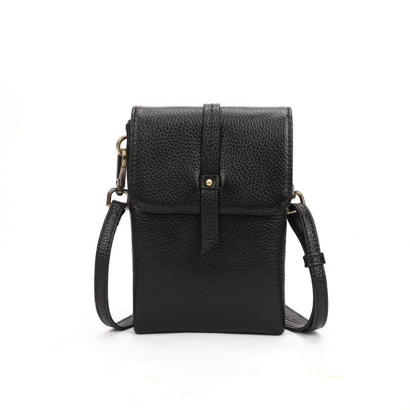 Mobile Phone Head Layer Cowhide Diagonal Small Bag