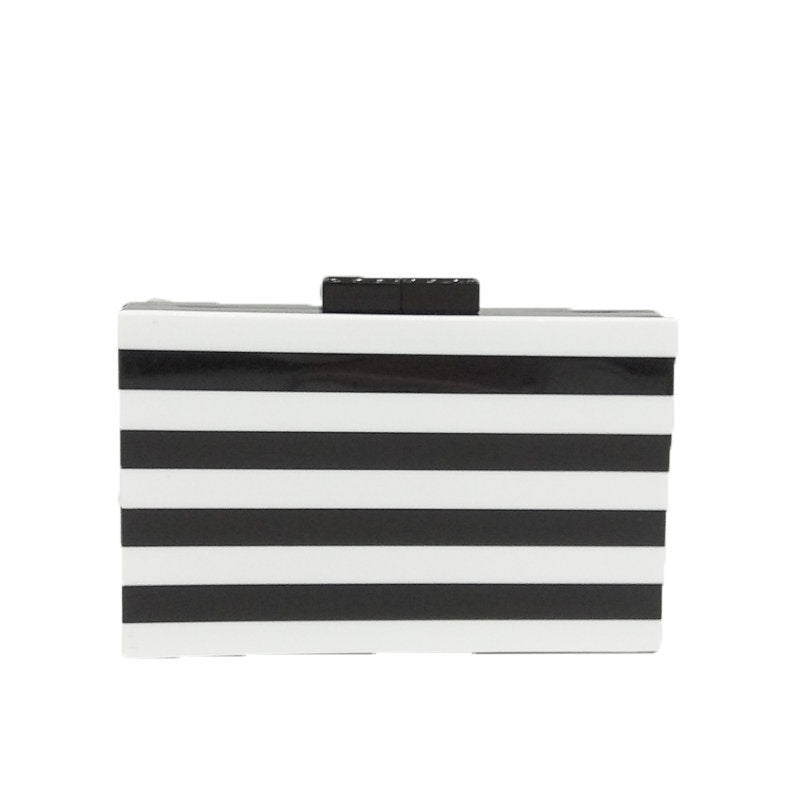 Cartera de mano para banquete con costura de rayas en blanco y negro de acrílico