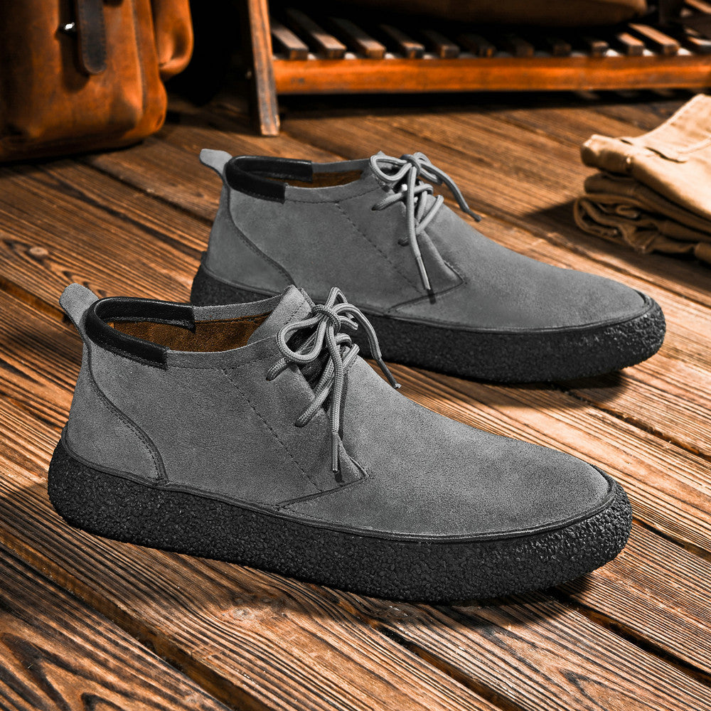 Zapatos de tabla de caña media de cuero gamuza mercerizada y cuero mate para hombre