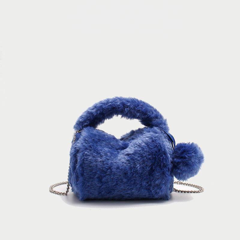 Bolsa de almuerzo con cadena y pelo de cordero de peluche