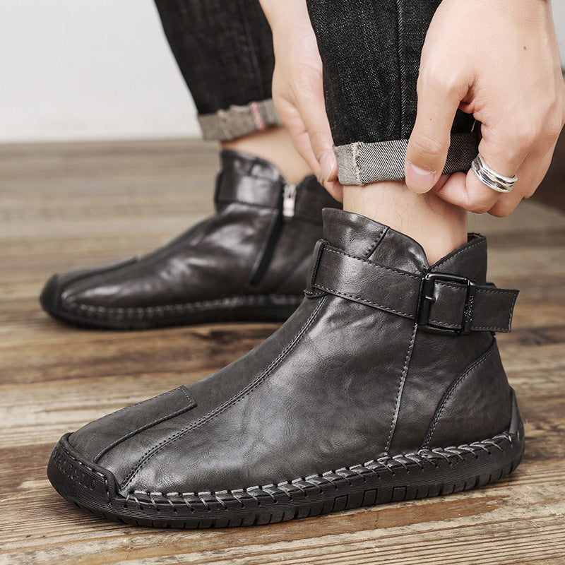 Bottes montantes décontractées en cuir véritable pour hommes, commerce extérieur transfrontalier