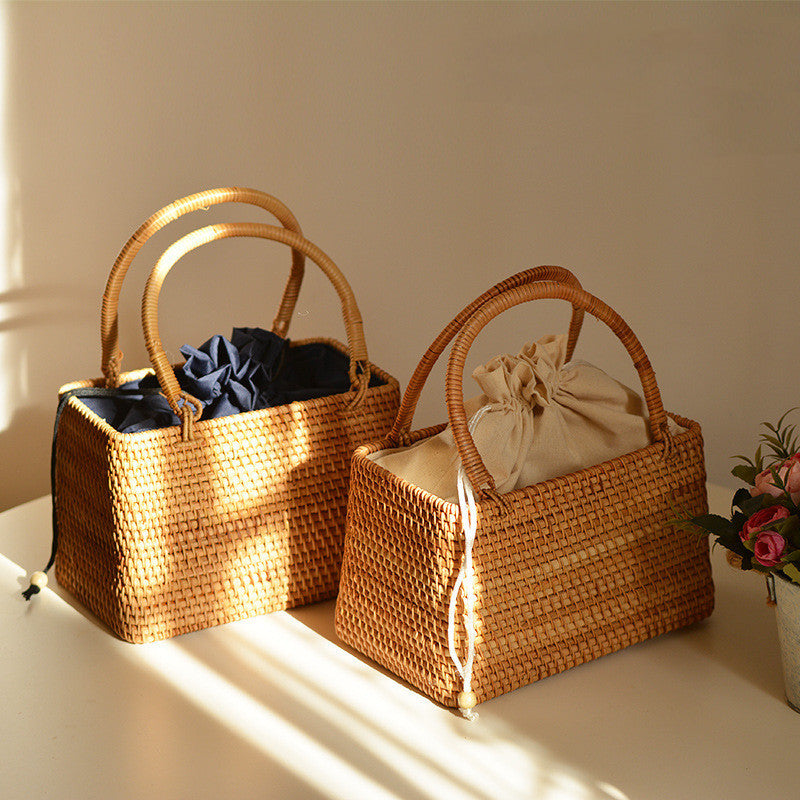 Storage Picnic Outing Basket Hand-woven Rattan Handbag