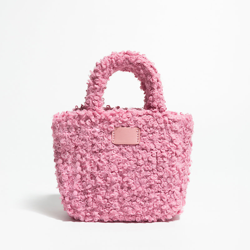 Bolso cuadrado pequeño de lana de cordero para mujer