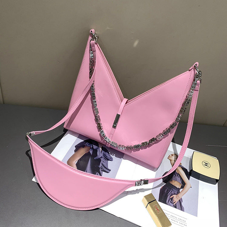 Sac à main en cuir véritable pour femme Sac à bandoulière en chaîne Sac à bandoulière géométrique