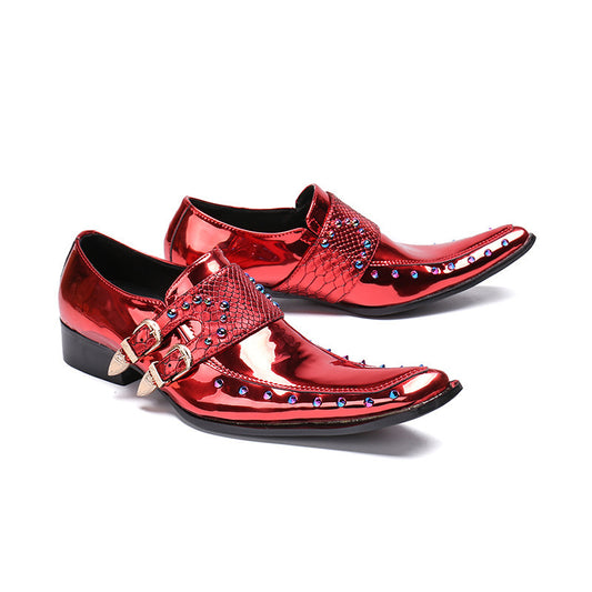 Chaussures en cuir pour hommes, costume d'affaires coréen, cuir verni pointu, gaufré, rouge vin