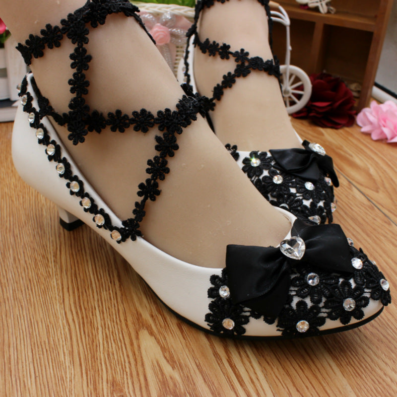 Women's Fashion Black Bow Women's Wedding Shoes