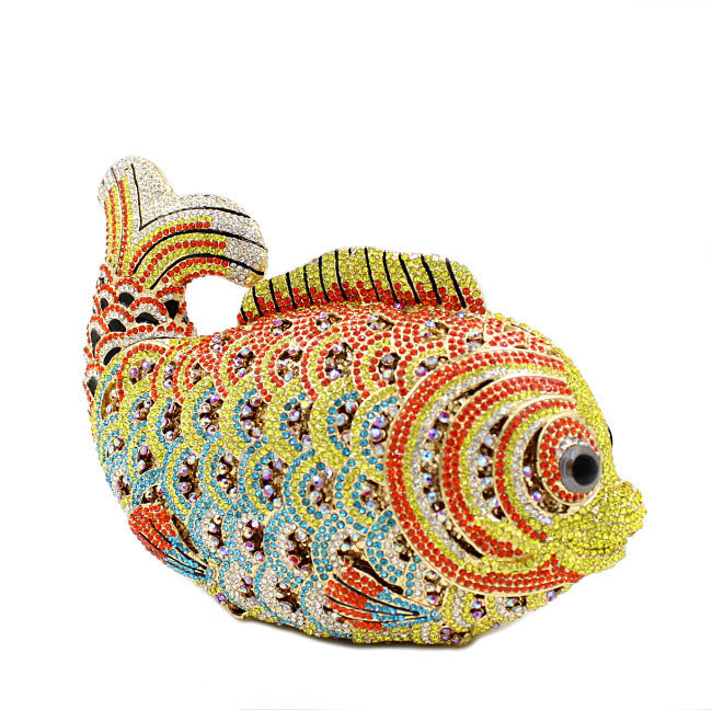 Pochette en strass faite à la main avec motif poisson rouge pour femme