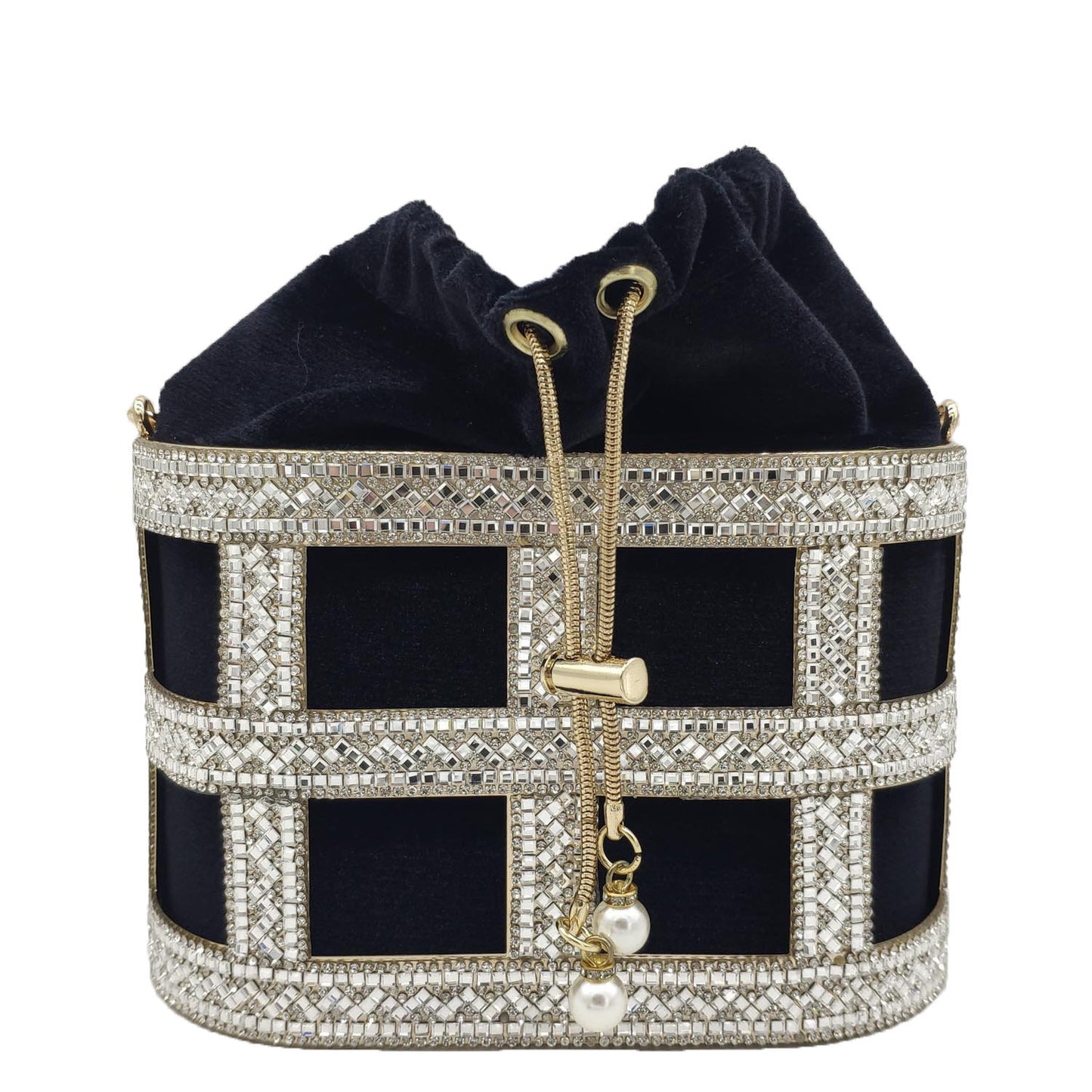 Bolso de noche con cordón y diamantes incrustados para mujer