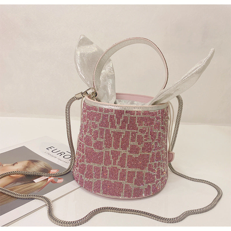 Bolso tipo cubo con diamantes de imitación para llevar a mano para mujer