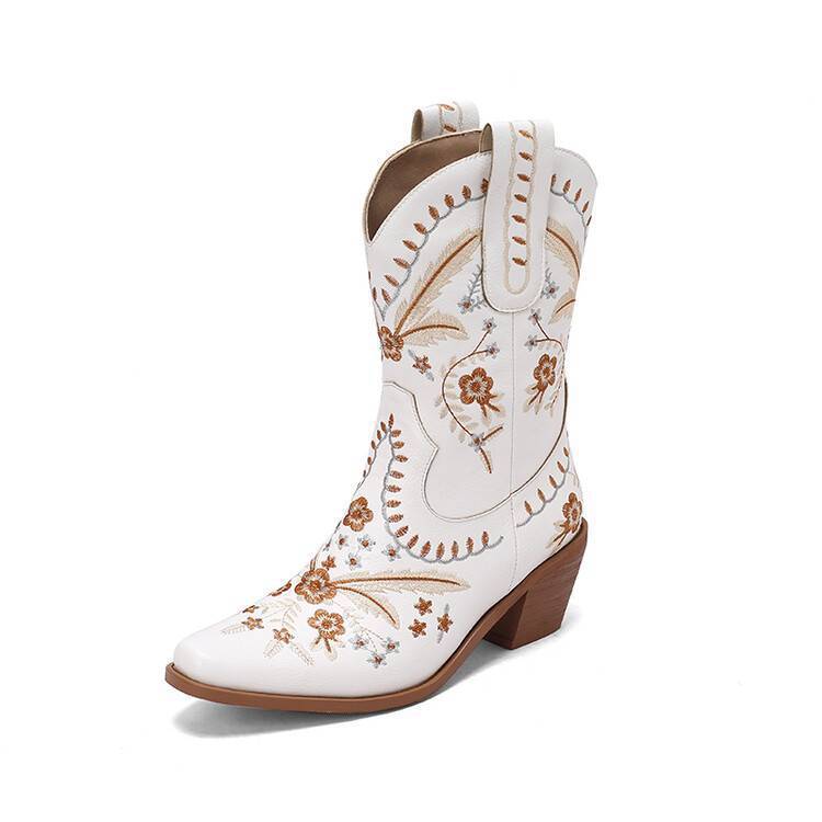 Chunky Heel Embroidery Knee-high Cowboy Boots