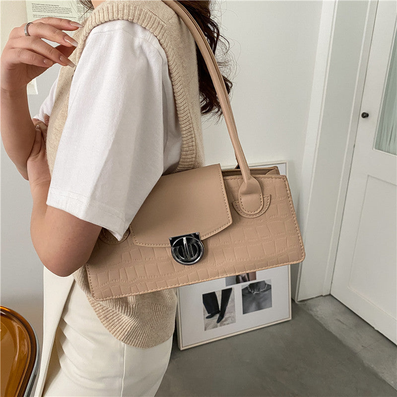 Solid Color Shoulder Contrast Color Western Style Lock Small Square Bag