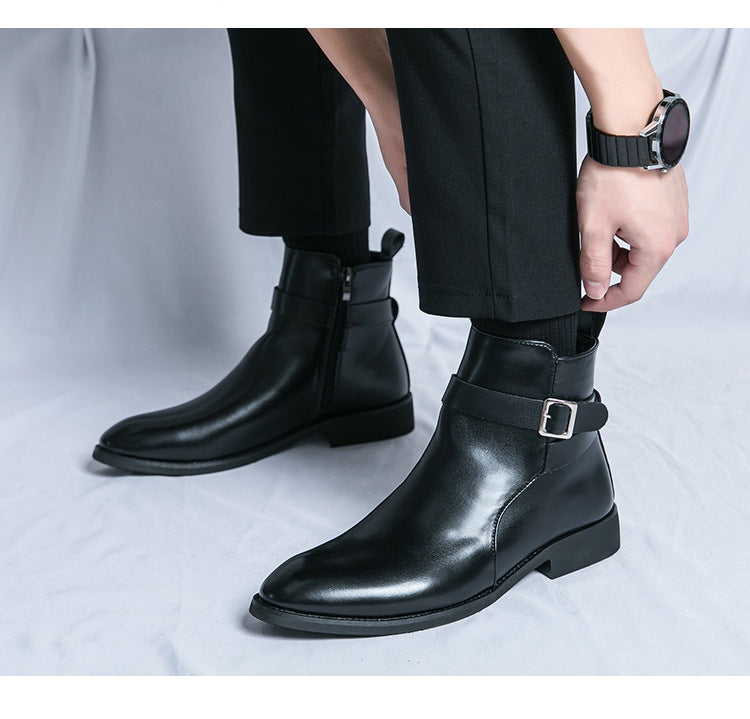 Botas Martin de caña media y cremallera lateral de cuero de estilo británico para hombre