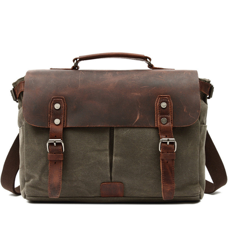 Men's Fashion Vintage Leather Canvas Laptop Bag