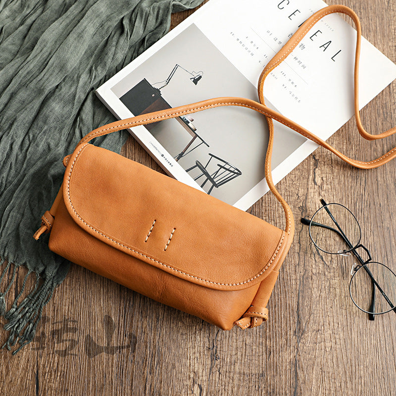 Vintage Literature Style Horizontal Soft Leather Shoulder Bag