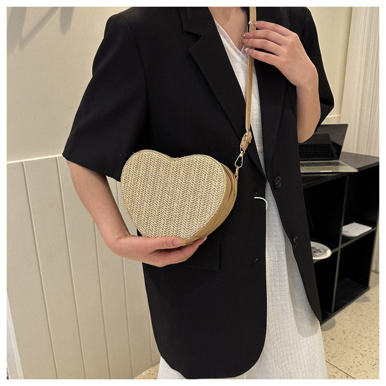 Straw Shoulder Cute Heart Shape Mini Crossbody Bag